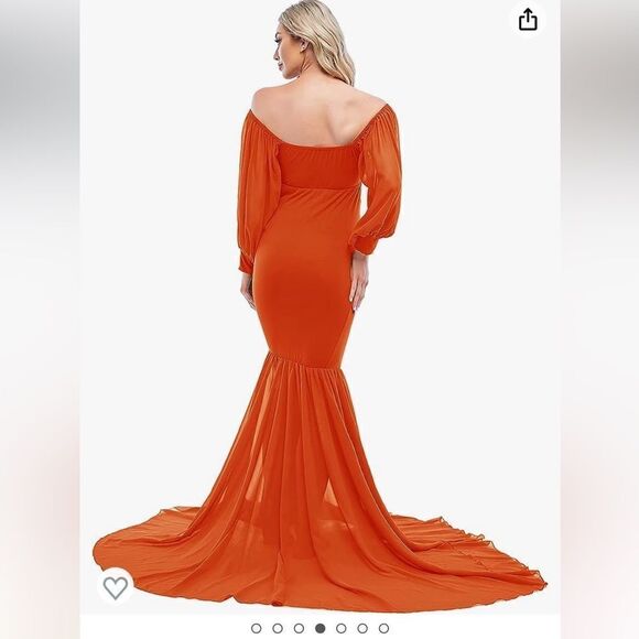 Off Shoulder Maternity Dress Elegant Fit V Neck Chiffon Long Gown Photography - Picture 4 of 12